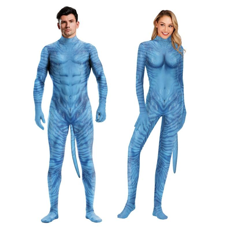 בגד גוף יצירתי למבוגרים יוניסקס תחפושת קוספליי זאב שלג מודפס כיסוי מלא בגד גוף זנטאי עם זנב סרבל למסיבה