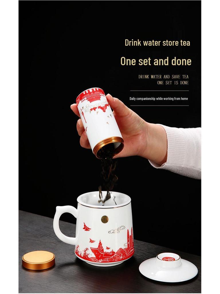 Red Ceramic Teacup Set with Logo for Commemorative Company Gifts