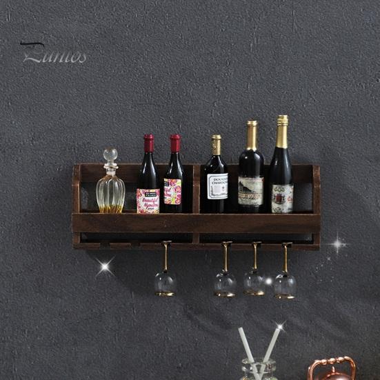 1:12 Dollhouse Miniature Wine Bottles Shelf Fruit Box Set Wall Mounted Display Durable Natural Material Smooth Finish Perfect Collectible Gift for