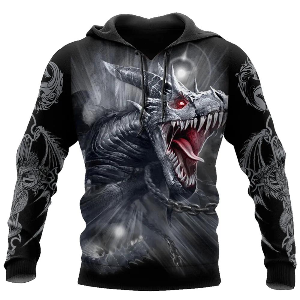 2026 Autumn/Winter Street Fashion Men's 3D Dragon Pattern Embroidered Hooded Sweatshirt for Hip-Hop Gothic Daily WearingUnisex Woman's