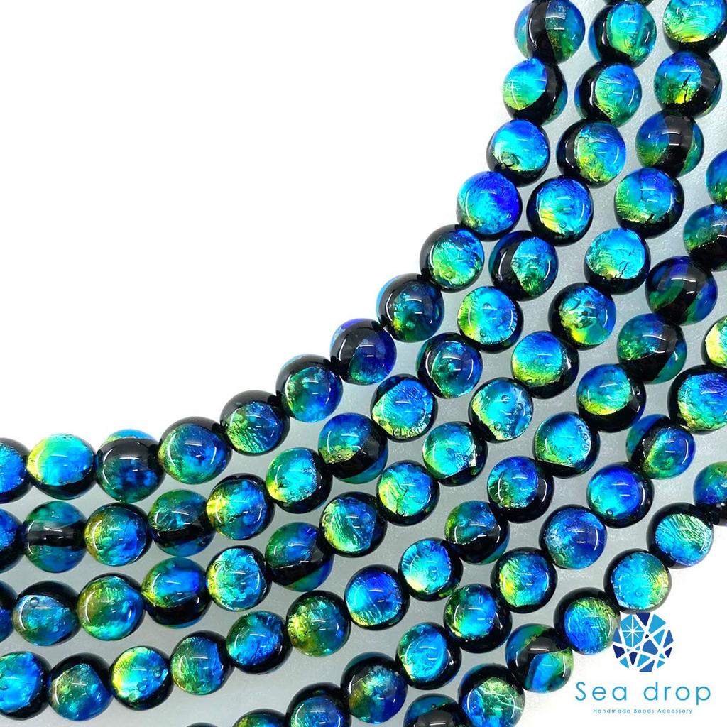Sea drop Glowing Firefly Glass Beads, Kerama Marine, 6mm, Half-Strand, 35 Beads, Approx. 20cm, Glow-in-the-Dark Glass Beads [019htt-06]