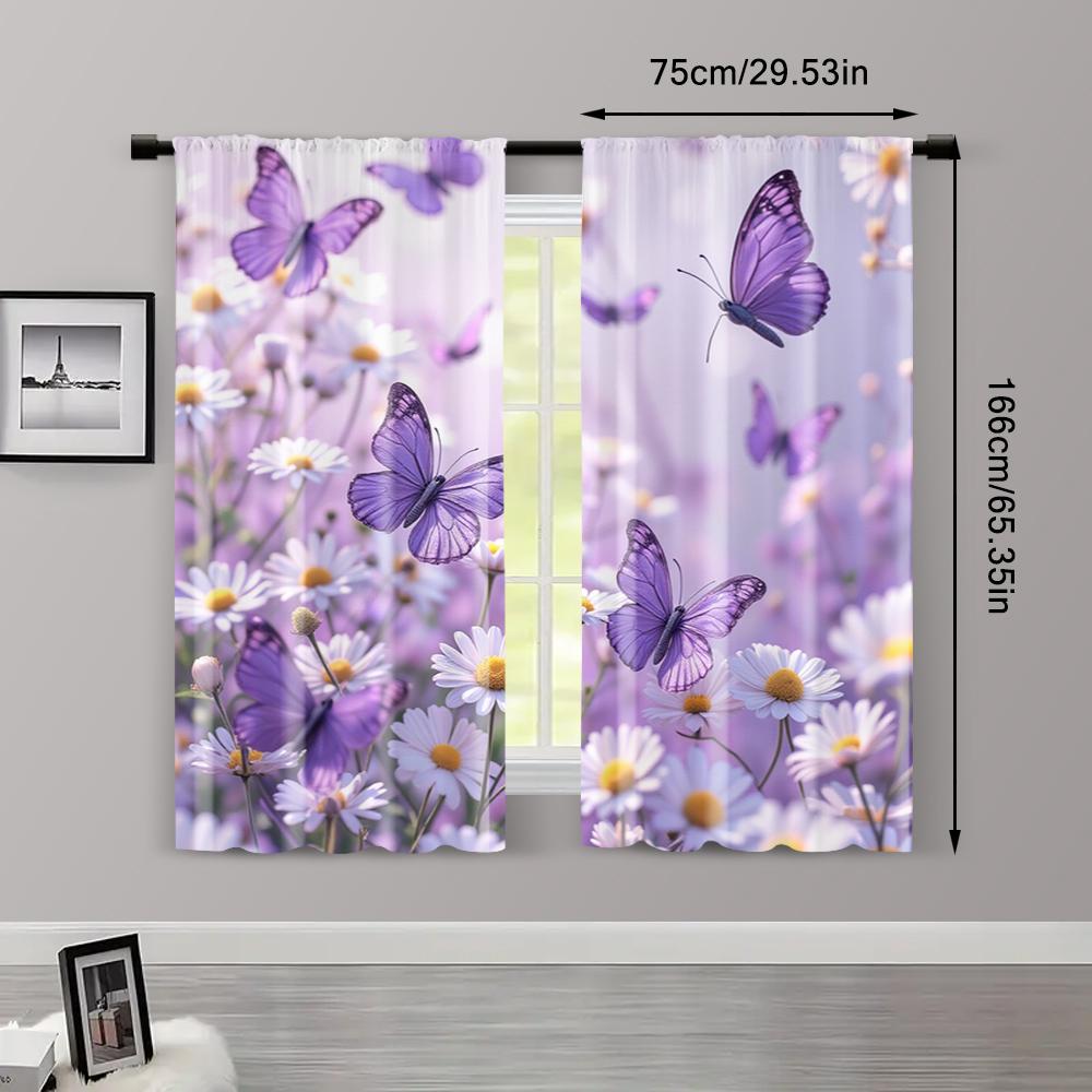 2pcs, Light Filtering Curtains Butterfly3 100% Polyester (without rod) Stuff Clearance Perfect for Living Room & Bedroom Decor