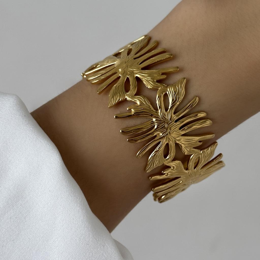 Stainless Steel Versatile Gold Irregular Hollow Wide Version Jewelry Women