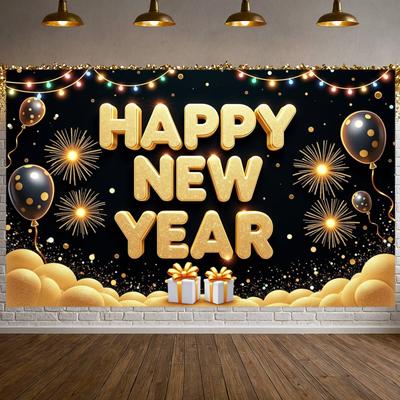 New Year Banner Shiny Texture New Year Decoration Banner Event Banner Black Background For New Year's Eve Event Indoor