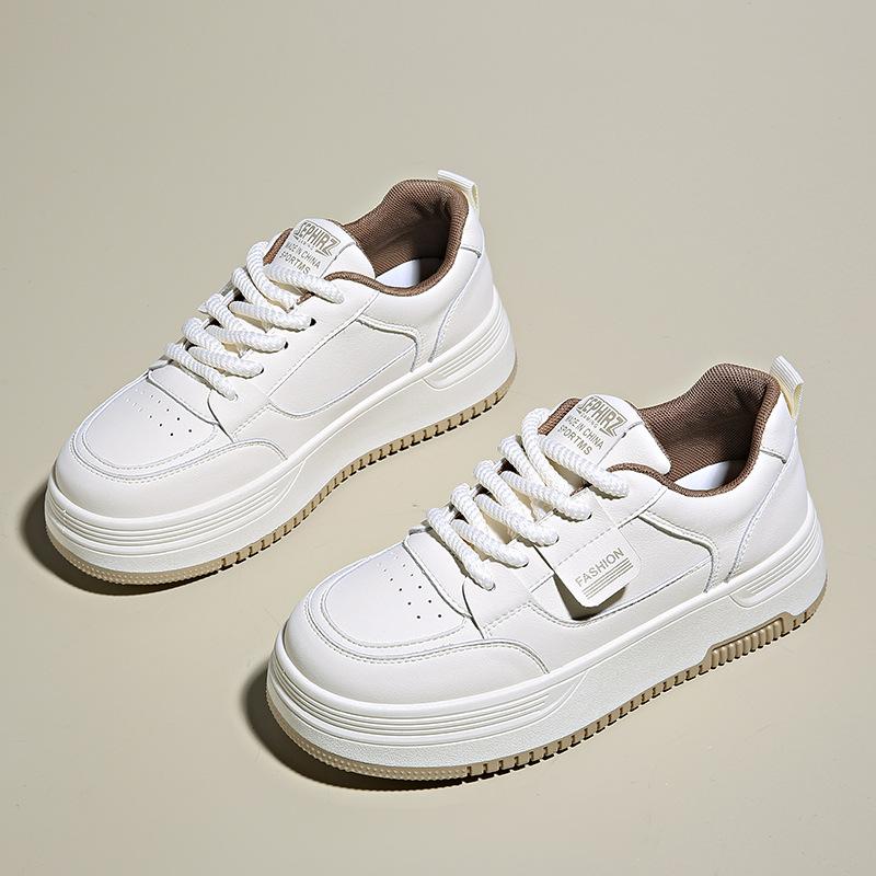 Little White Shoes Women's 2025 Spring New Fashion Versatile Lightweight Leather Muffin Thick-soled Height-increasing Sports and Leisure Board Shoes