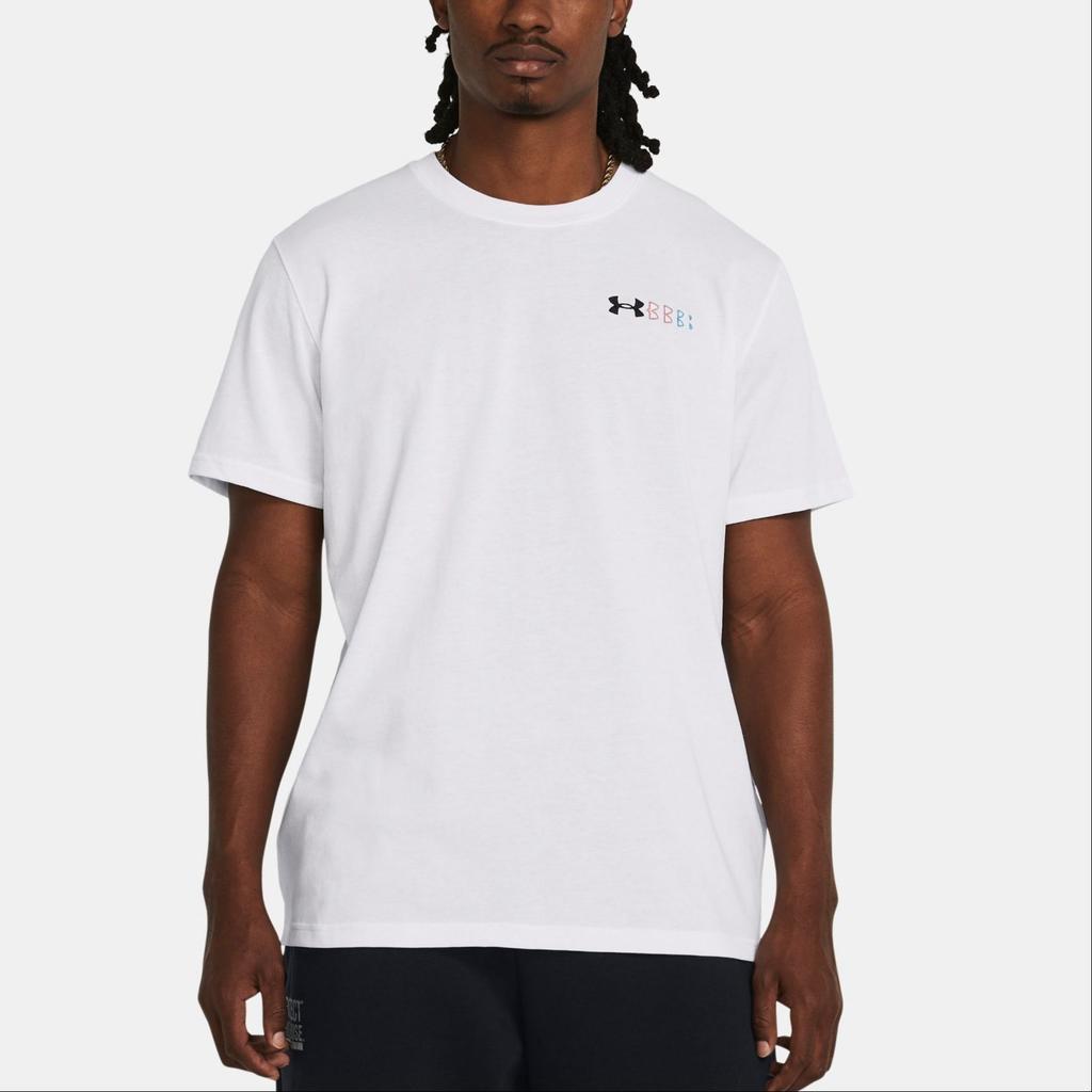 Under Armour Letter Logo Print Pullover Short Sleeve T-Shirt Men Tops White 1382904-100