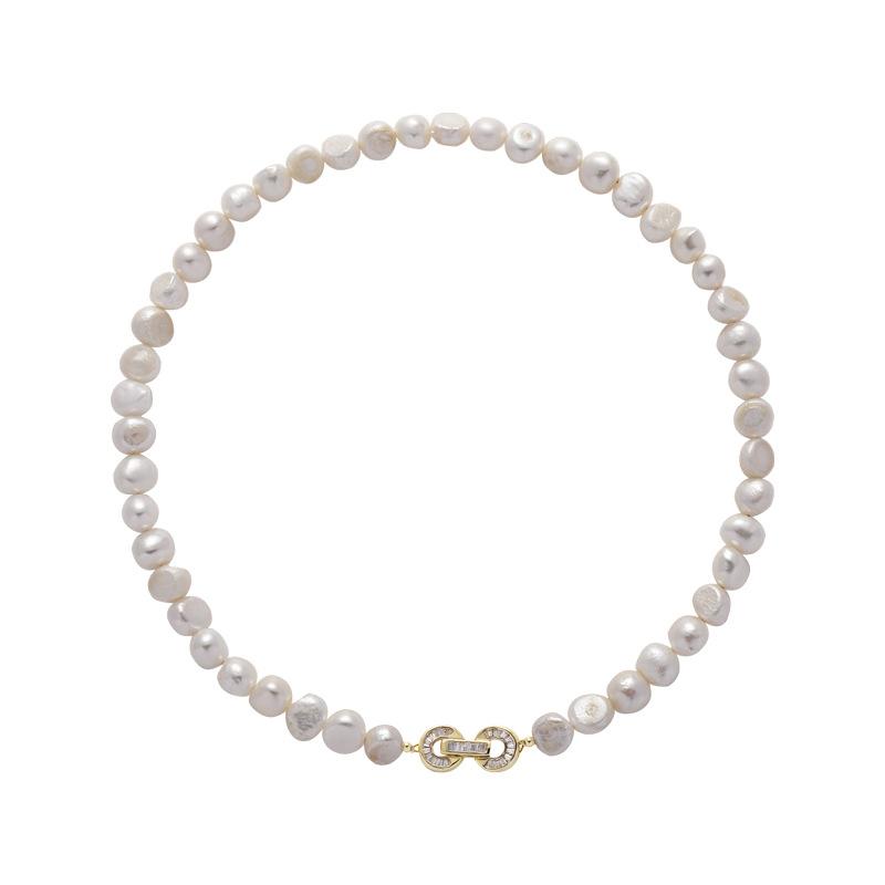 

Baroque Special-Shaped Freshwater Pearl Necklace Slightly Inlaid With Zircon 8-Shaped Buckle Temperament Design Short Collarbone Chain