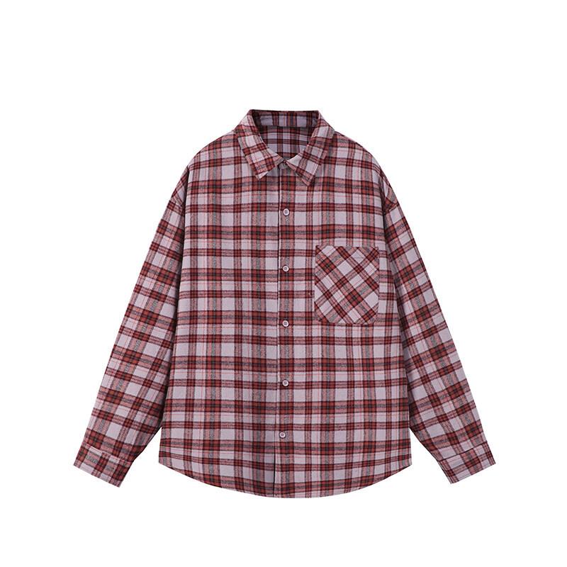 

Men s Plaid Shirt Spring and Autumn Versatile Fashion Daily Wear Long Sleeve Shirt Jacket Men M фіолетовий