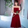 Robe d'été formelle courte haut de gamme couleur bordeaux - Tenue de toast ou tenue quotidienne pour la mariée 2025