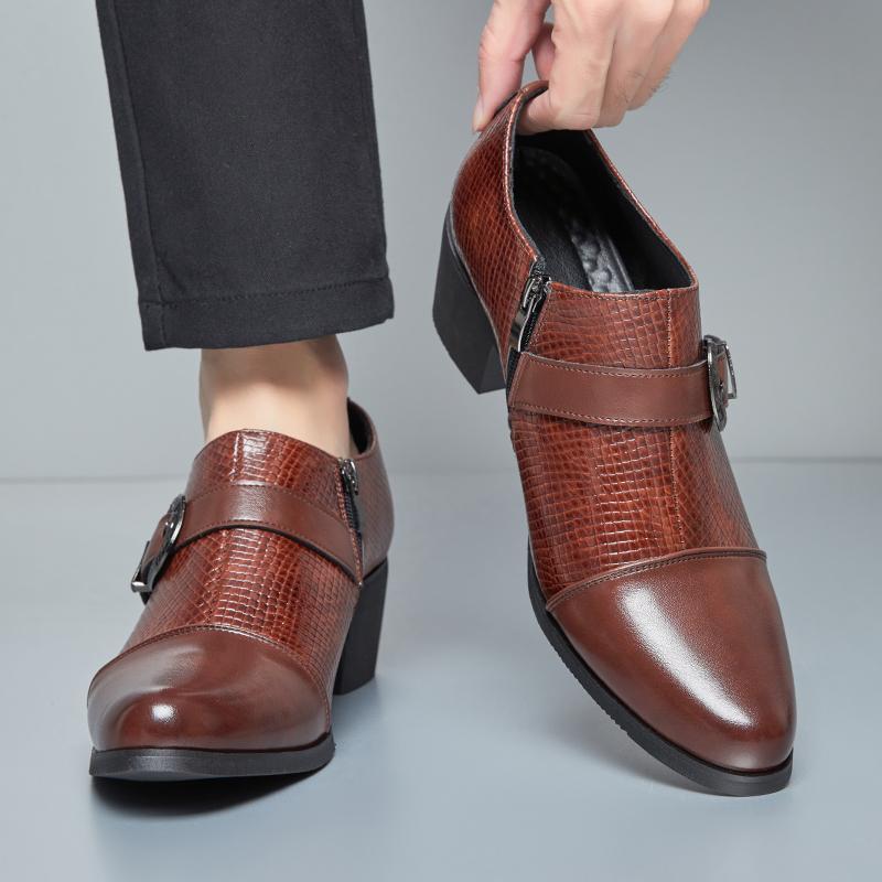 Vintage Style Men's High Heel Leather Shoes Snake Pattern Fashion Breathable Comfortable Height Increase Formal Wedding Oxfords