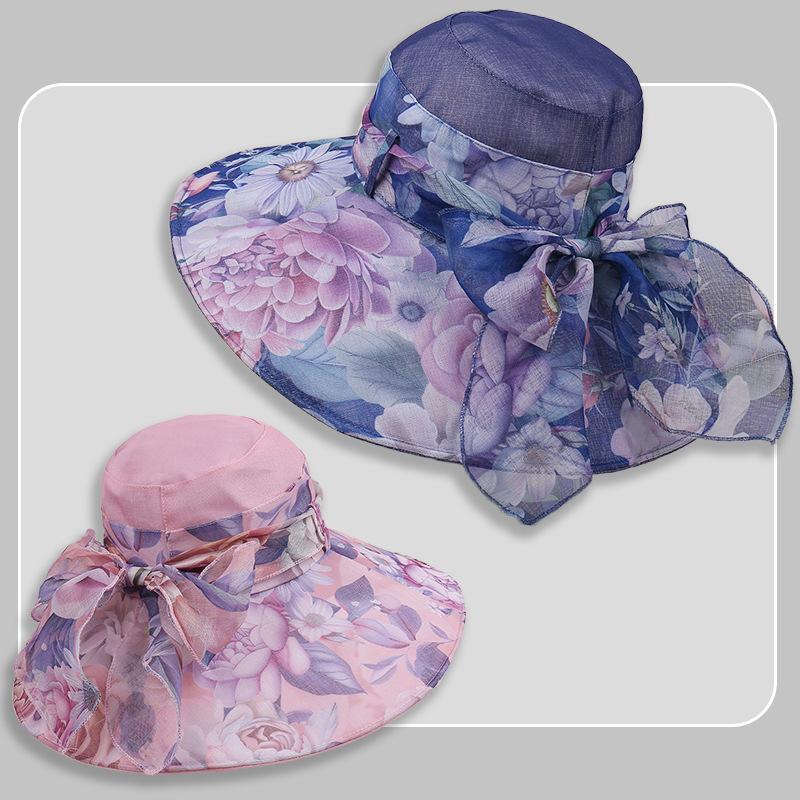New Hat Women'S Large Brimmed Sunscreen Sun Hat Flower Versatile Look Young Age Reducing Hat Leisure Sunscreen Hat