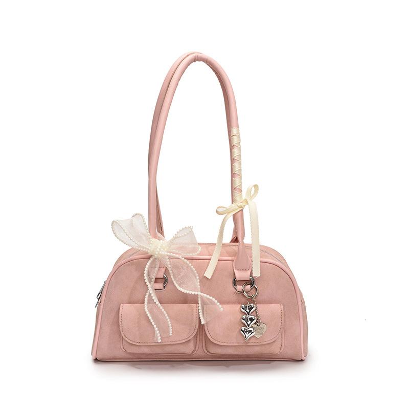 Einfache süße Schleife Unterarmtasche Damen 2026 Sommer einfarbig Boston Pendler Umhängetasche