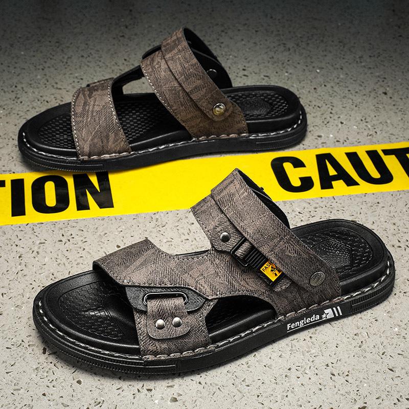 

Sandals 2025 new summer beach one-word breathable driving two wear leisure sports outdoor men s cool slippers 45 коричневый