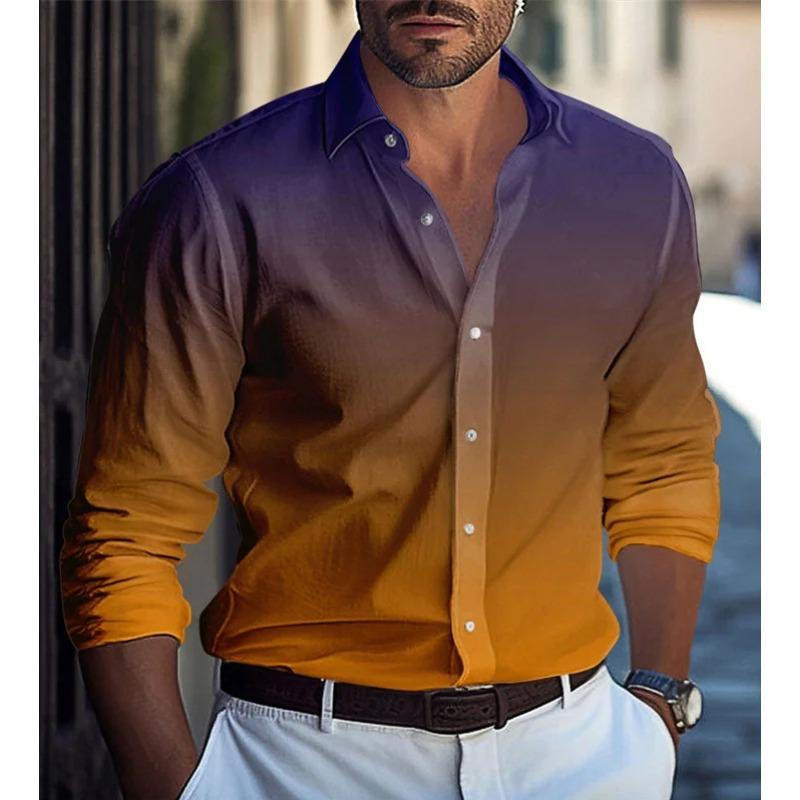 Autumn Long-sleeved Shirt Multi-color Gradient Pattern Digital Printing New Trend Men's Clothing