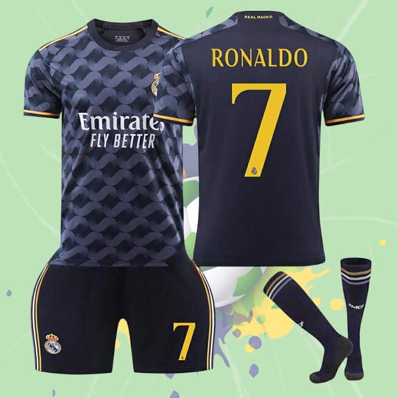 2324 Real Madrid Blue Away Jersey 10 Modric 7 Vincius 5 Varane Football Kit