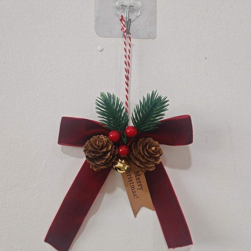 Semi-transparent PET Double Christmas Bells Hanging Ornament with Organza Bow, DIY Xmas Tree Decoration for Holiday Home Decor