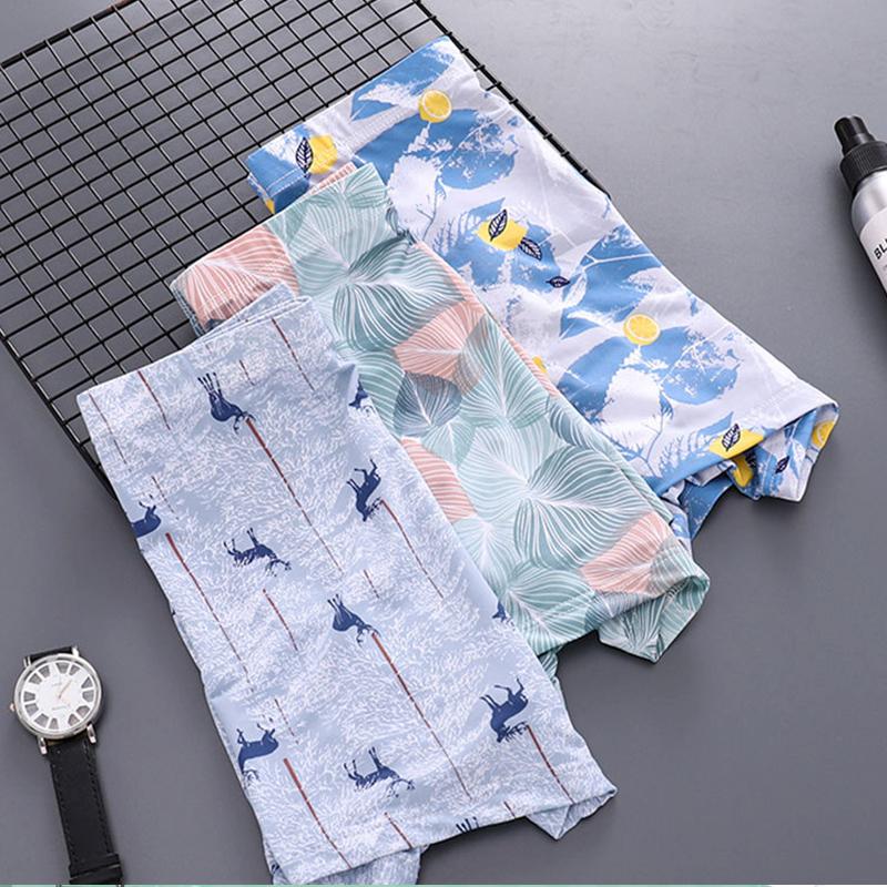Big Size Ice Silk Men Undies Boxers Homme Underpants Shorts Underwear Bottom Print Sexy Lingerie Knickers Boy Panties L XL 2XL 3XL 4XL