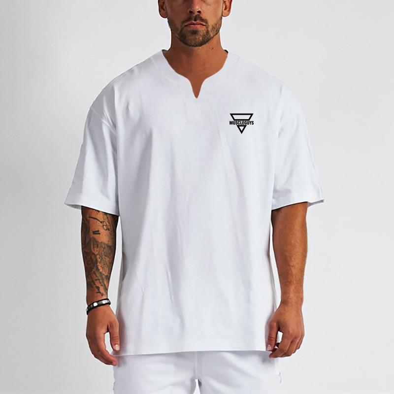 Do The Work  Mens Loose Oversized Pure Cotton Dropped Shoulder V Neck Fitness Summer Gym Sports Bodybuilding Tees