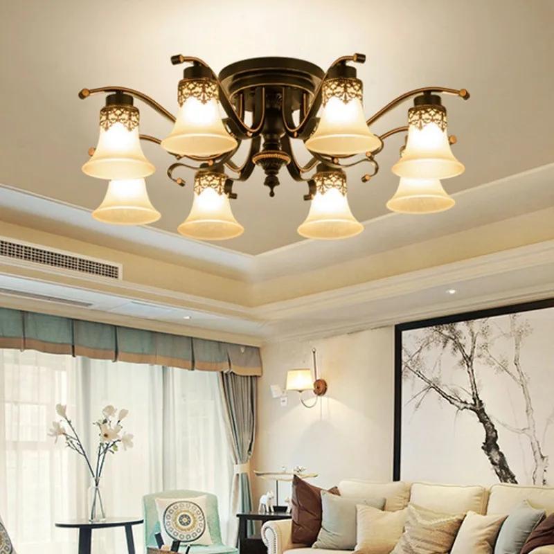Vintage Ceiling Light Antique Metal Glass Chandelier Ceiling Lamp Fixture Retro Luminaria E27 Led Bulb Source Lamp Fitting Ming