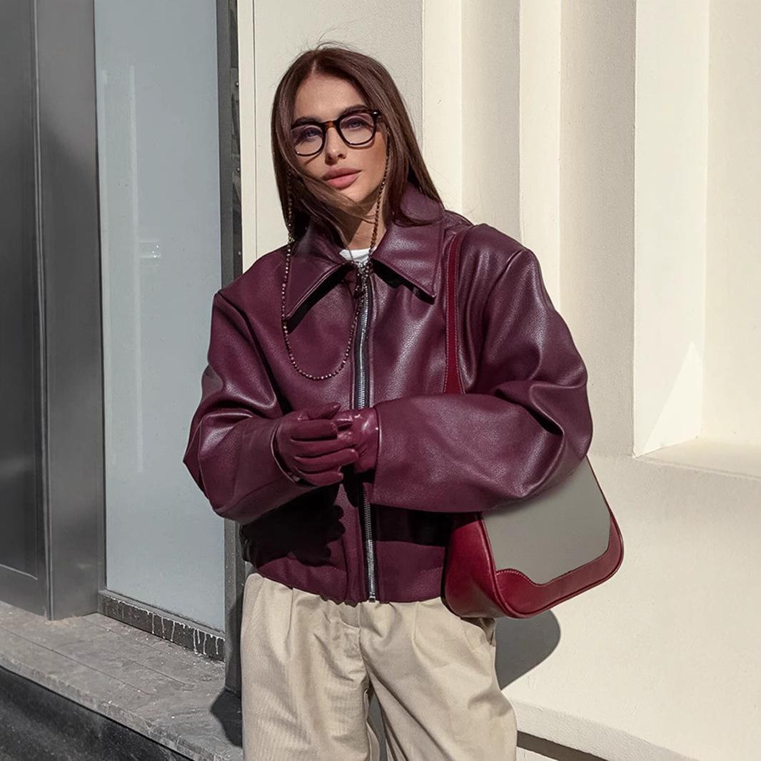 

Women s Retro Motorcycle Style PU Leather Jacket - European & American Fashion Small