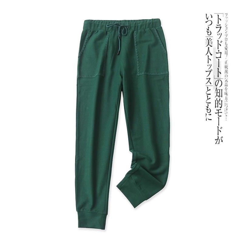 

Drawstring Top Casual Pants Spring and Autumn New Foreign Trade Women clothes Elastic High Waist Lace Pocket Bundle Cotton Blended Trousers 28773 Dark green B- 10-17-1 M