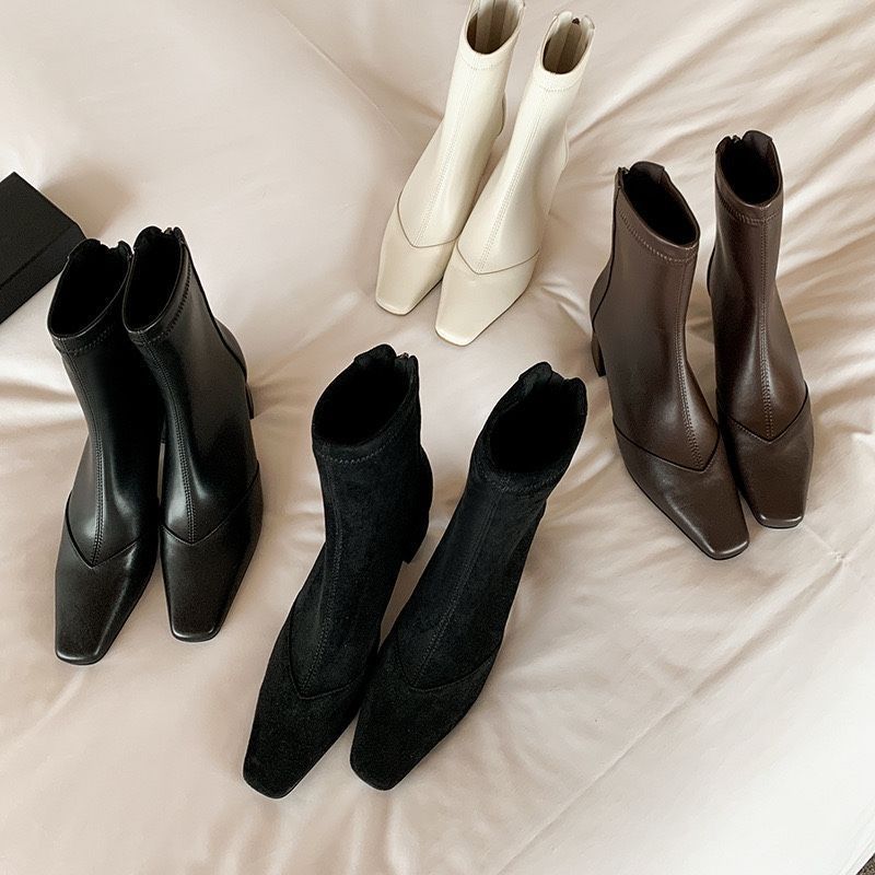 2025 autumn and winter new elastic leather invisible height increase women's shoes women's boots short boots zipper fashion boots thick heel fashion