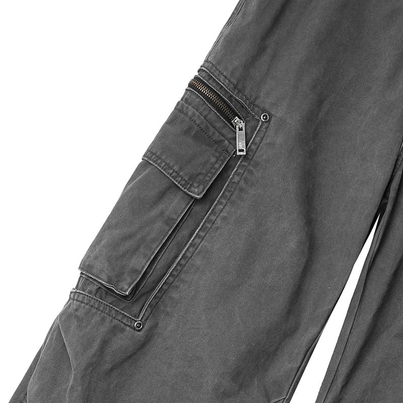 Autumn Men Retro Distred Multi-Pocket Pants Men Streetwear Wide Leg Pants Male Loose Straight Casual Lightweight Khaki Trousers