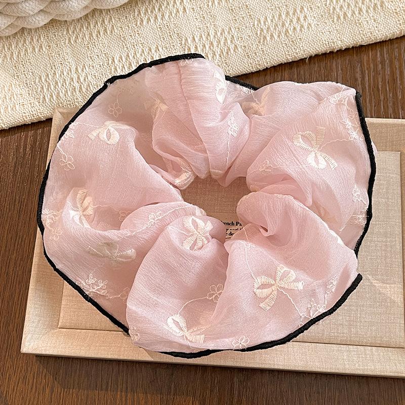 

Бандана для волос с вышивкой в виде банта, женская, высококачественная, для большого конского хвоста, резинка мори, аксессуары для волос розовый