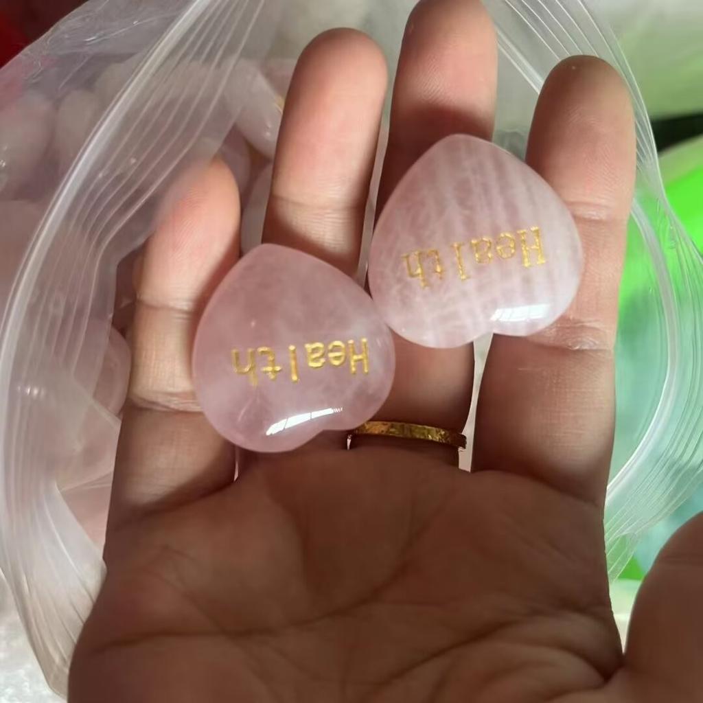 Random1pcs Rose Quartz Heart Inspirational Stone Engraved Love Natural Pink Crystal Valentine's Day Gifts