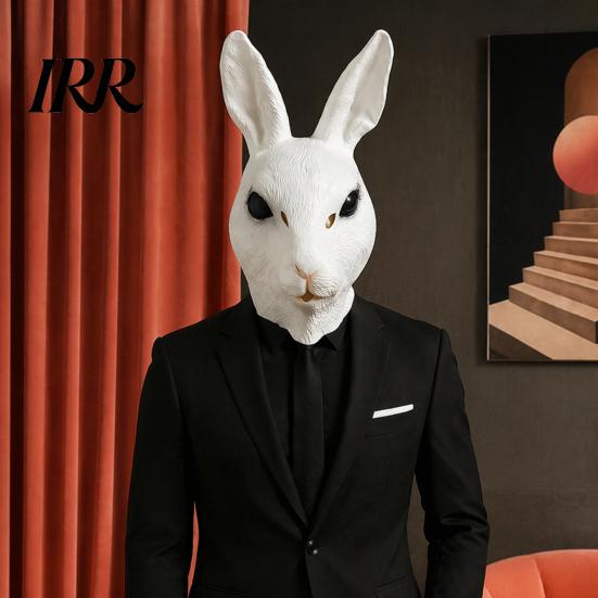 Maschera Leggera per Performance di Festa Testa di Coniglio Adulti, Cappuccio Realistico in Lattice di Coniglio, Visione Illimitata Costume Animale di Halloween Carnevale Cosplay
