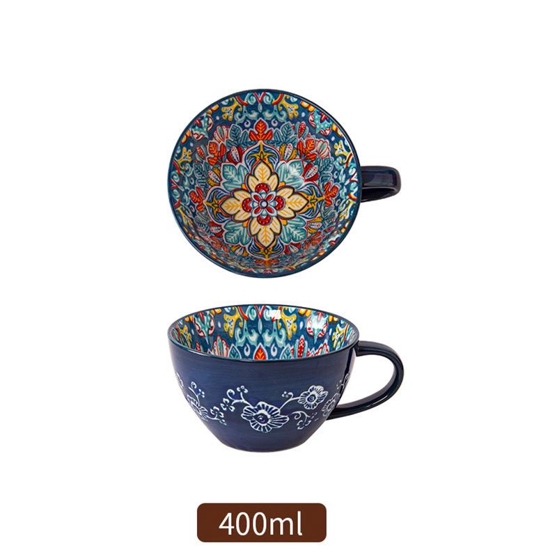 

Керамическая чашка для завтрака в стиле бохо, красивая чашка для овсянки, большая емкость для воды, чашка для молока и кофе, пригодная для разогрева в микроволновой печи