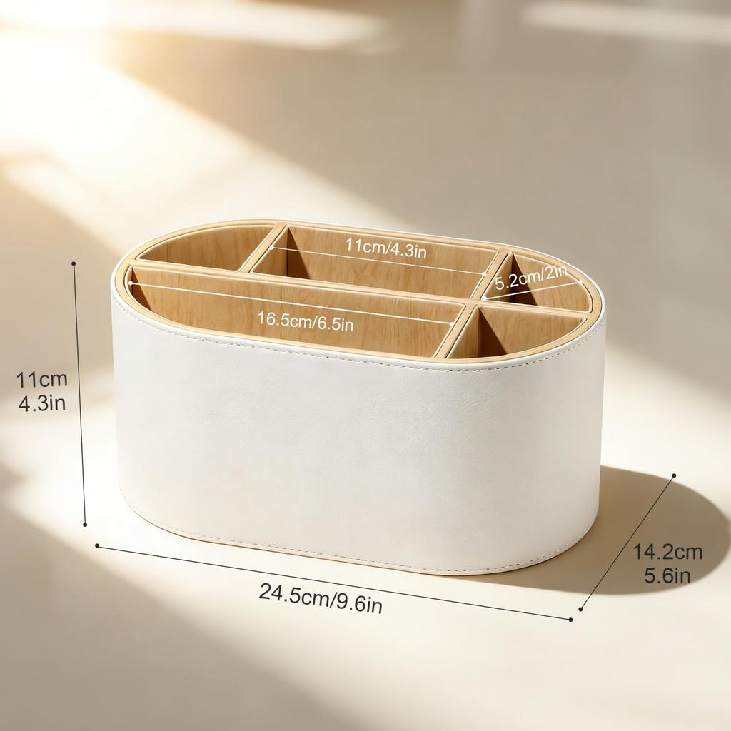 KINGFOM Multifunctional Desk Storage Box with Design for Pen Small and Remote Ideal for Office and Home Use Leather-Look [5 Compartments] Holders,