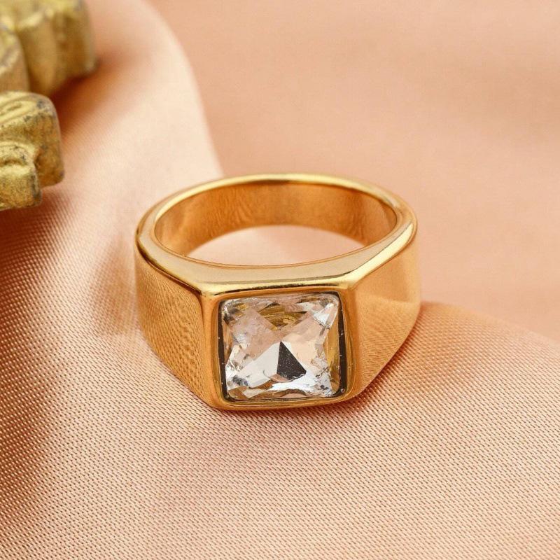 18k Gold Plated Titanium Steel Square Diamond Ring - Ideal Father's Day or Boyfriend Gift