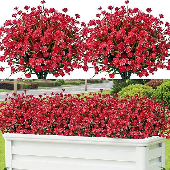 Lnoicy 20pcs Artificial Flowers for Outdoor,Plastic Flowers Decoration, UV Resistant Faux Flowers Shrubs, Artificial Plants for Indoor Outside Garden