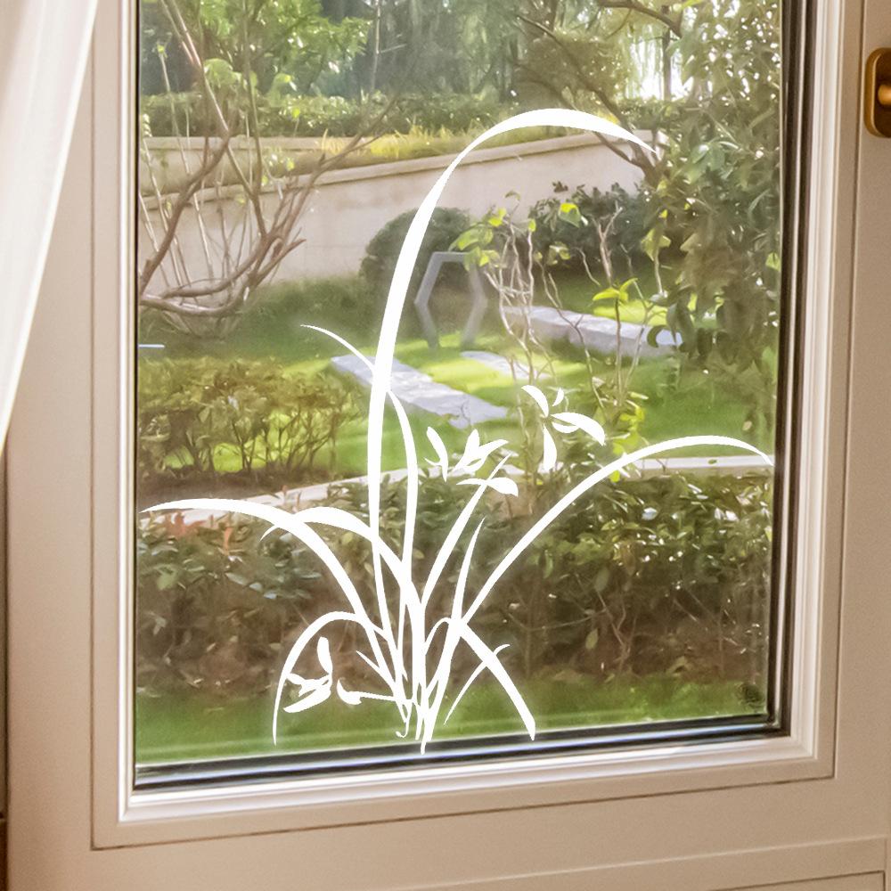 Eleganter Weißer Orchideen Fensteraufkleber Zen Heimdekor Aufkleber Selbstklebend Wohnzimmer Tür Botanische Kunst Abziehen und Aufkleben