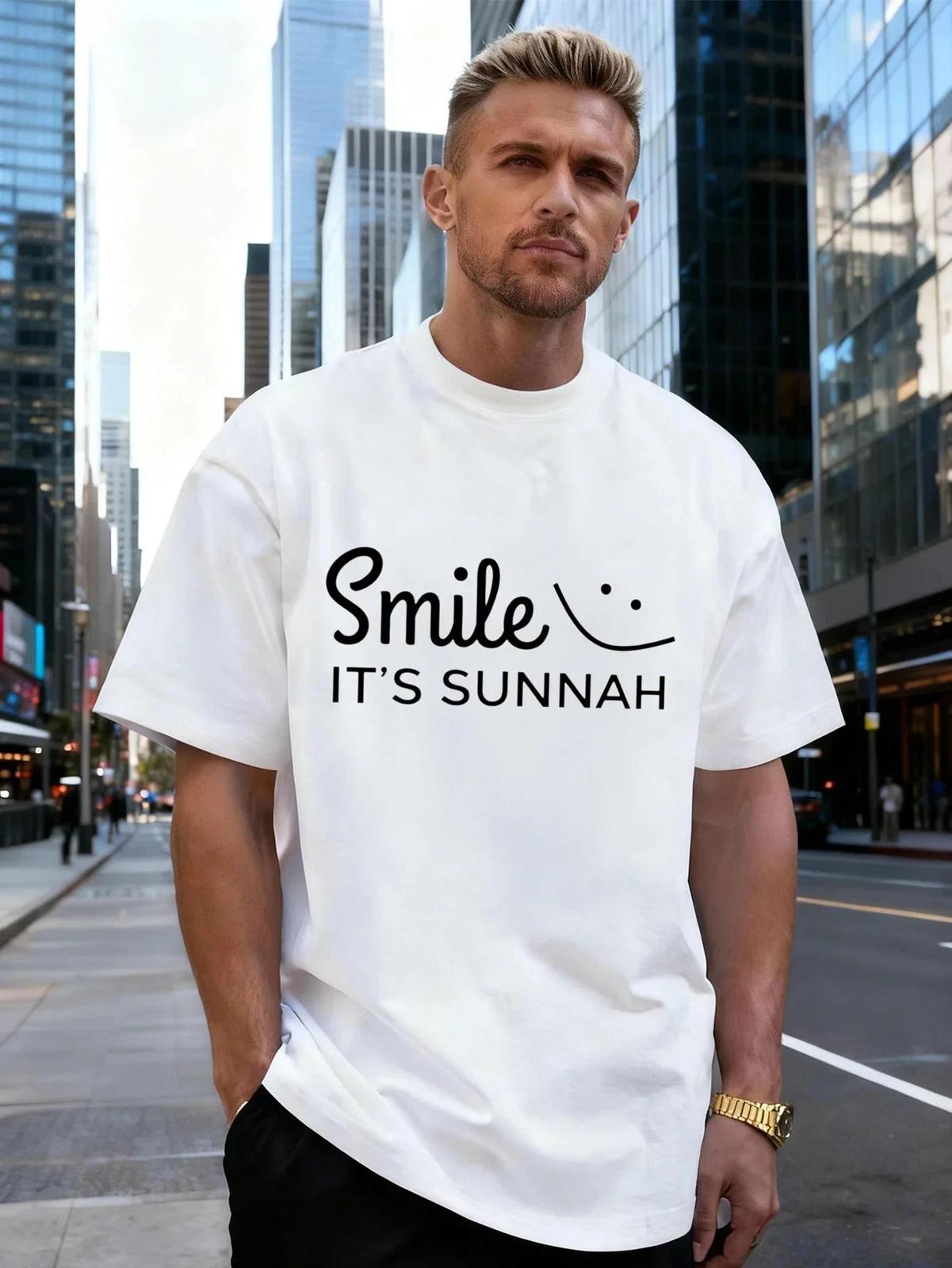 Smile Letter Graphic 100% Cotton Men s T-Shirt, Suitable for Daily Casual Wear XXXXL