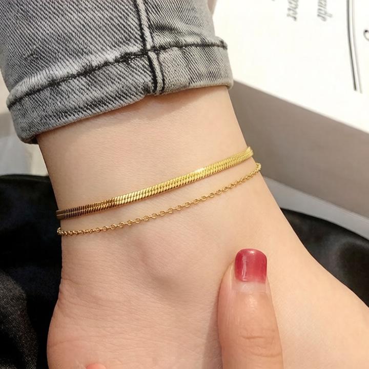 Tide Double-Layer Heart Anklet: 18K Gold-Plated Titanium Steel, Non-fading Fashion Light Luxury for Women
