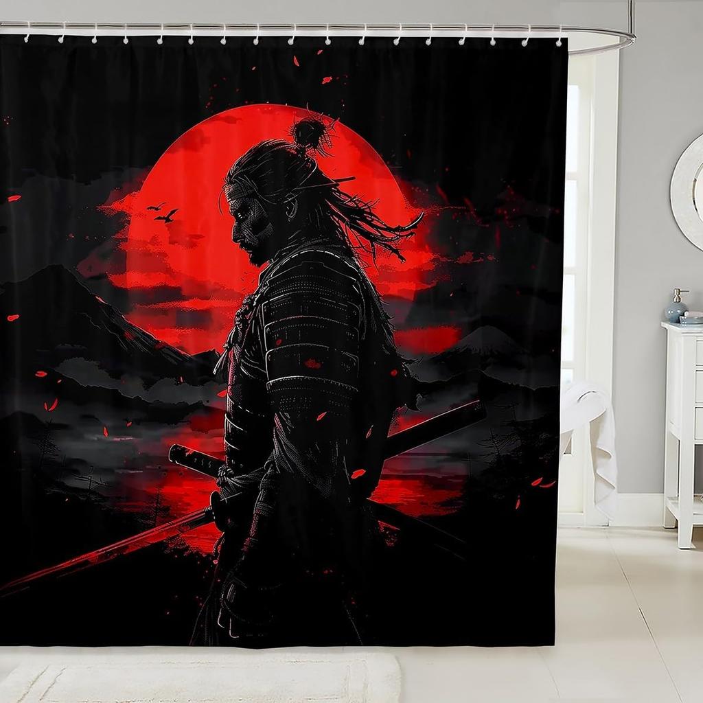 Samurai Fabric Shower Curtain Japanese Style Shower Curtain for Kids Boys Girls Vintage Dragon Bathroom Waterproof Accessories