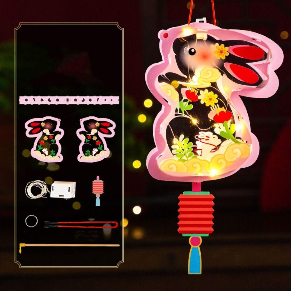 Transparent Handheld Rabbit  Lantern DIY Craft Kit Light-Up Bunny Lantern  Party Decoration