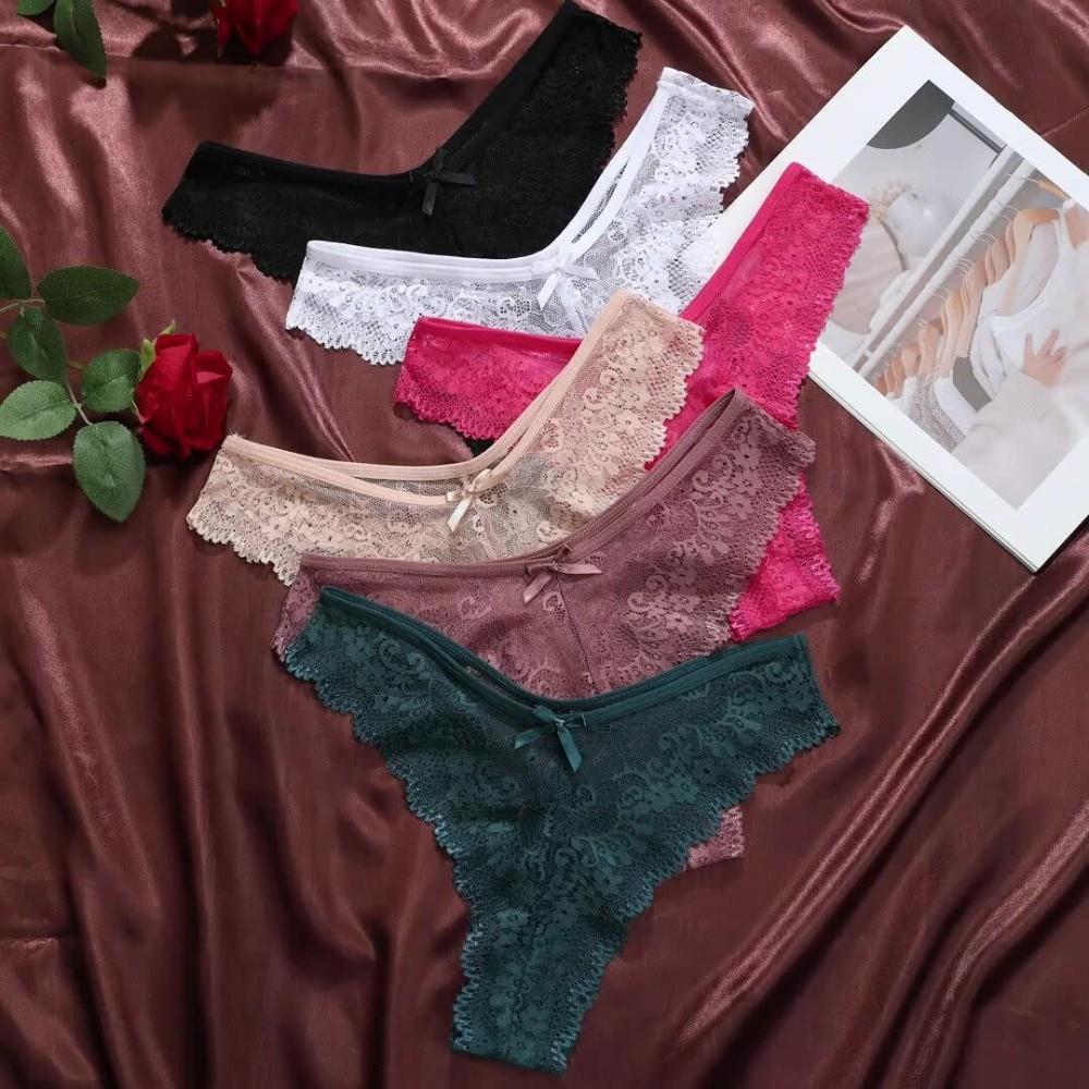 Low Waist Women Lace Flower Briefs Cotton Crotch Floral Underpants Lace Thong Panties Underwear
