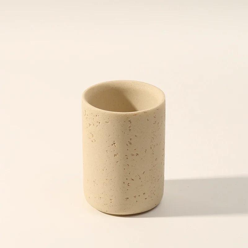 Natürlicher Marmor-Kalkstein Zahnbürstenhalter mit hellgelben Löchern Seifenspender Badezimmerablage Heimdeko Zubehör