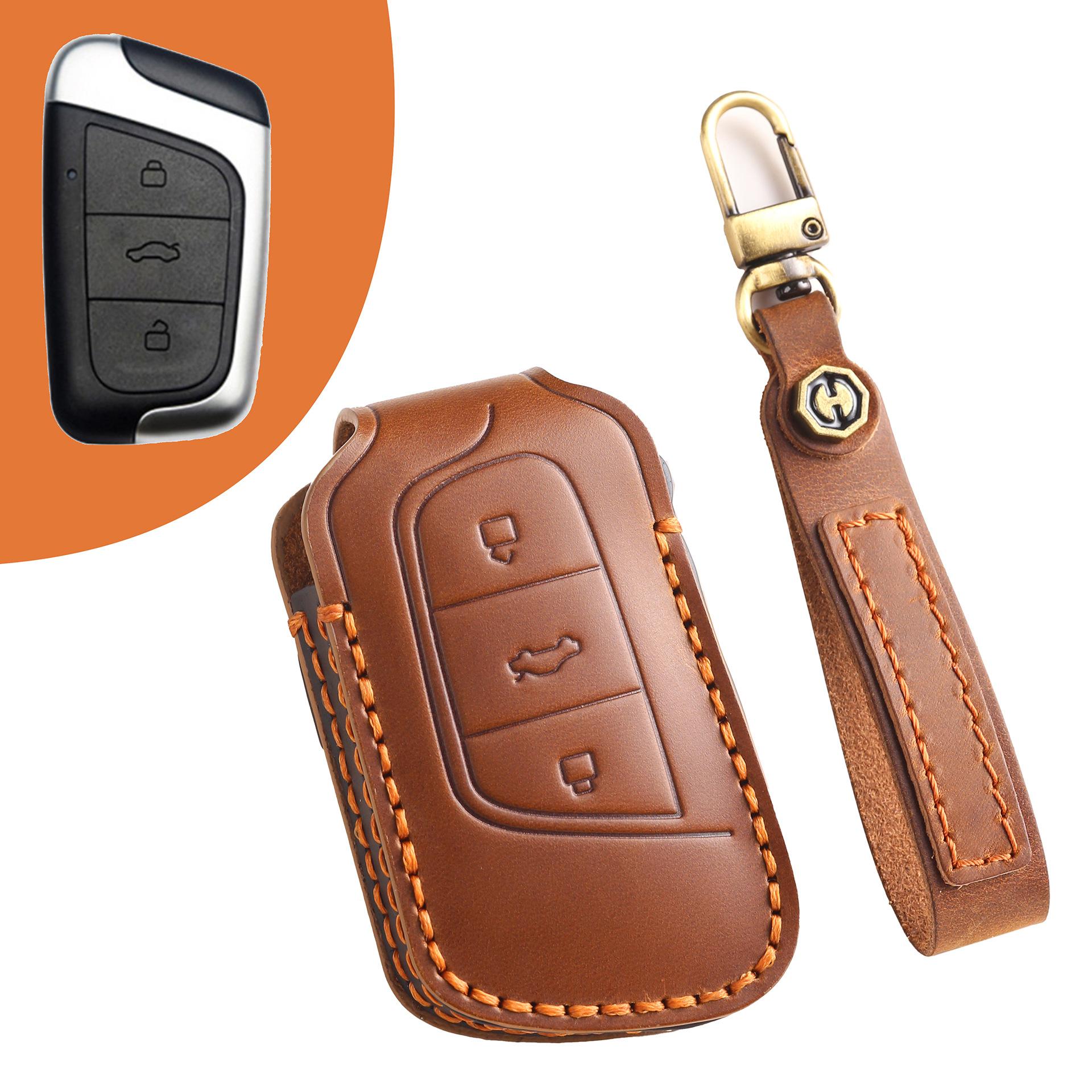

Подходит для чехла для ключа Chery small ant Arrizo e Tiggo e big ant QQ ice cream кожаный чехол для ключа с пряжкой коричневый