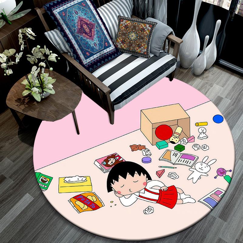 Chibi Maruko‑chan2 Round Area Rug,Carpet Rug for Living Room Bedroom Sofa Playroom Decor,Non-slip Floor Mat