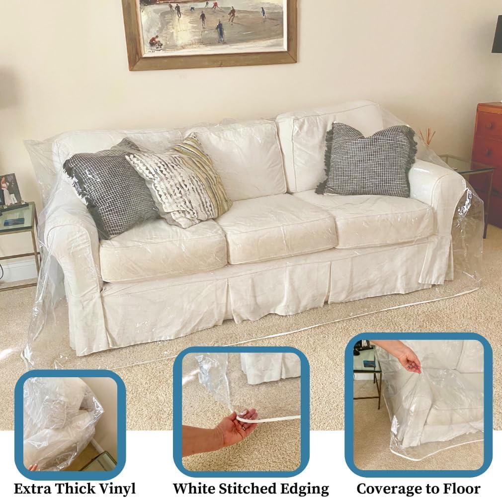 Clear Vinyl Couch Cover Waterproof 1/1/1 Seat Sofa Protector Heavy-Duty Vinyl Protects Sofas from Pet Claws, Stains, Dust, Spill