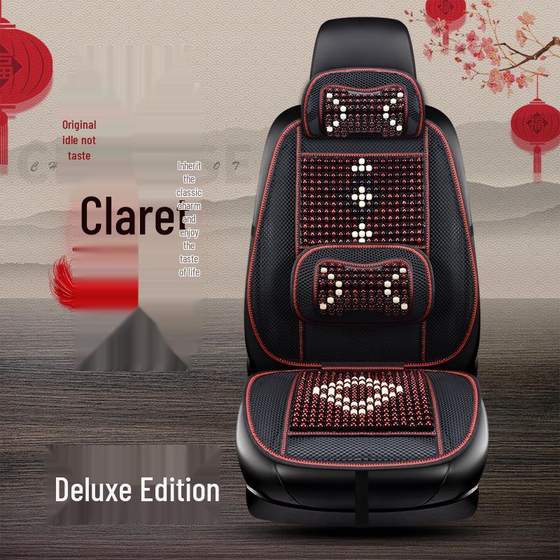 HD Chinese Knot Wooden Bead Car Seat Cushion - All-Season Interior Seat Cover
