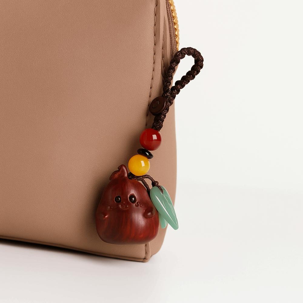 Cartoon Bag Pendant Sandalwood Wood Phone Chain Charm Pear Key Chain  Components