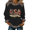Women's long-sleeved fashionable casual everyday Independence Day printed top