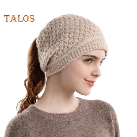 

Женская шапка, вязанная, плотная, с отверстием для хвоста, однотонная, сохраняющая тепло, эластичная, для защиты ушей, для кемпинга, путешествий, катания на коньках, головной убор бежевый