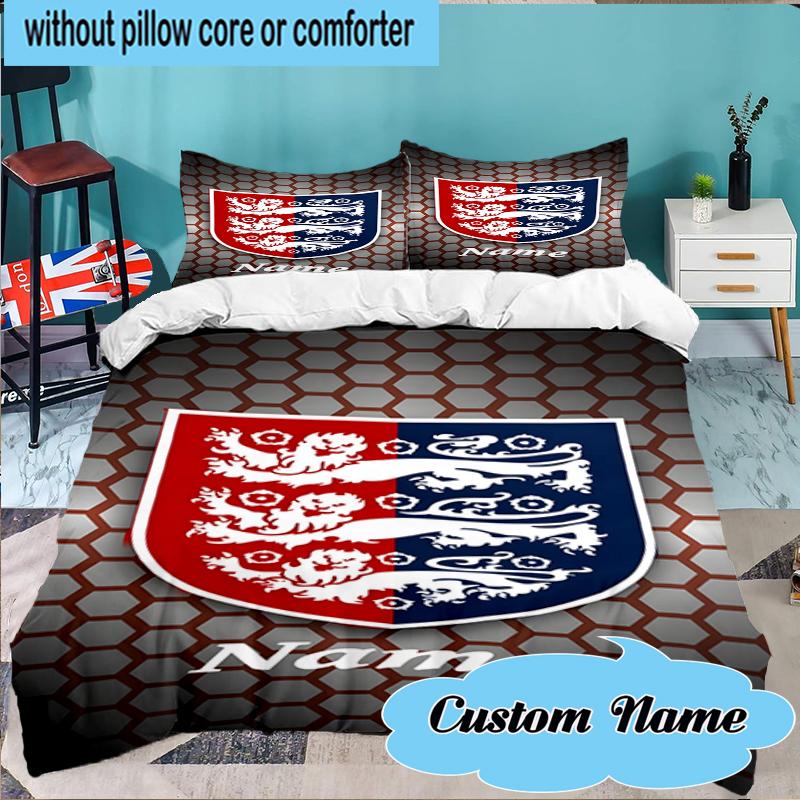 Custom Name England Football Crest Bedding Set 3pcs, Bedding Set Including 1pc Duvet Cover And 2pcs Pillowcases for Bedroom, Dormitory Gift