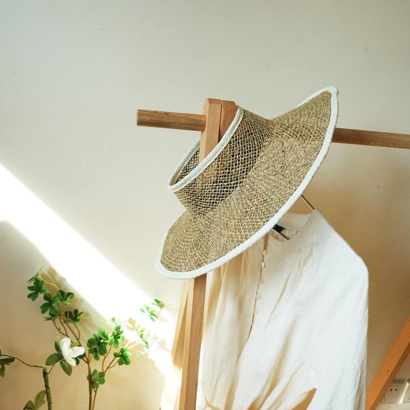 Holiday Small Fresh Seaweed Salty Grass Woven Empty Top Straw Hat Men And Women Summer Sunshade Sun Protection Beach Big Brim Straw Hat